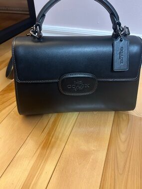 Coach Black Leather Elisa Top-Handle Satchel with Removable Strap